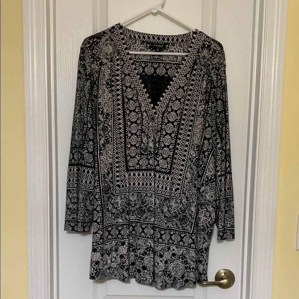 Lucky Brand Black and White Patterned Blouse